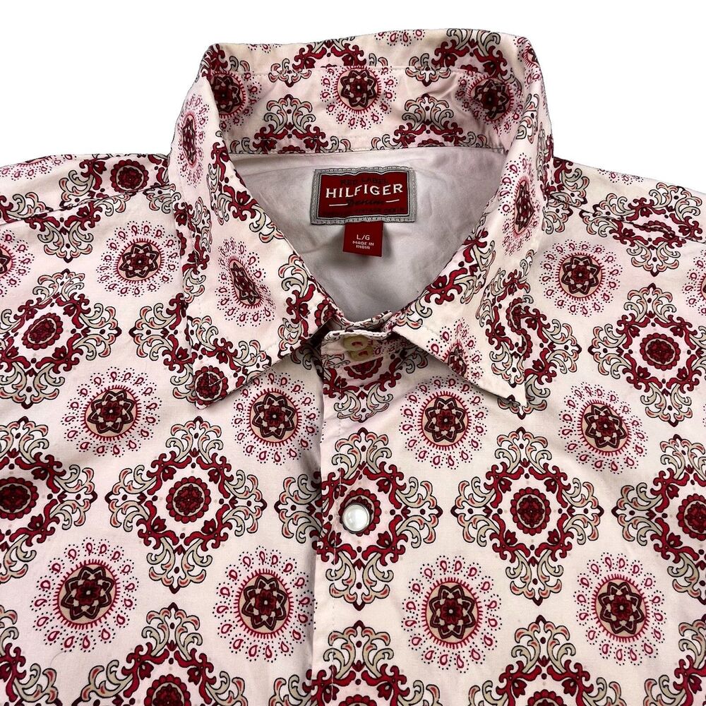 Vintage Tommy Hilfiger Shirt Men L Red Label Paisley Geometric Floral Print